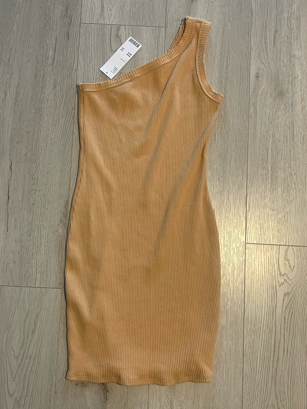 UO One-Shoulder Ribbed Bodycon Mini Dress - Tan  Beige